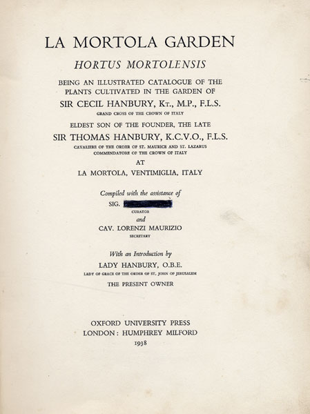 Catalogo Hortus Mortolensis del 1938 Catalogo Hortus Mortolensis del 1938